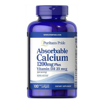 Puritans Pride Absorbable Calcium 1200 mg with Vitamin D3 1000 IU 100 softgel 001497 фото