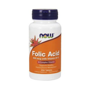 NOW Folic Acid 800 mcg with B-12 250 таб 001572 фото