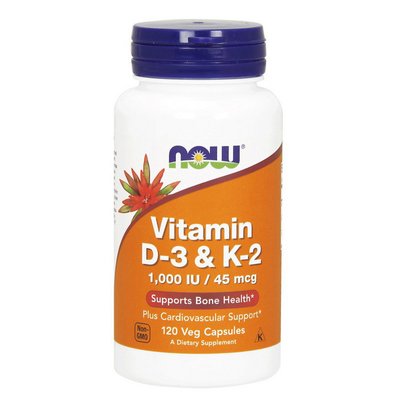 NOW Vitamin D-3 & K2 120 veg капс 001178 фото