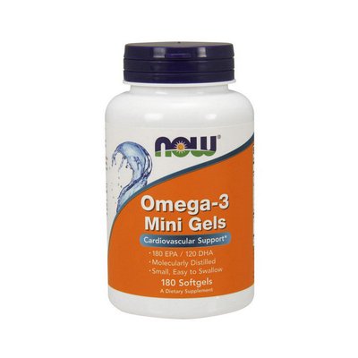NOW Omega-3 Mini Gels 500 mg 180 гелевых капсул 001791 фото