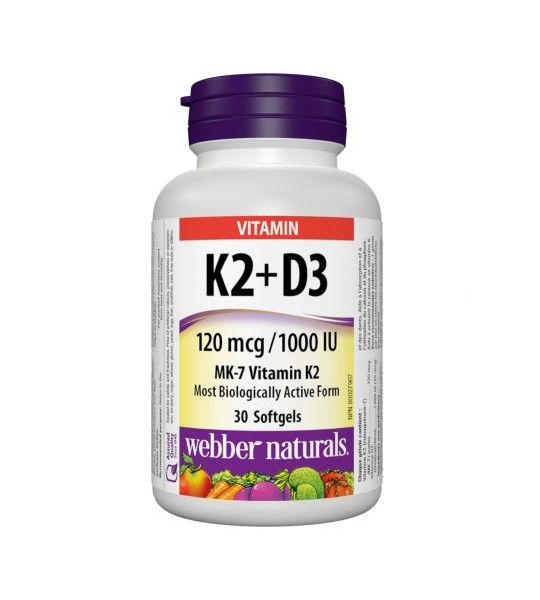 Webber Naturals Vitamin K2 + D3 120 mcg/1000IU 30 гелевых капсул 002041 фото